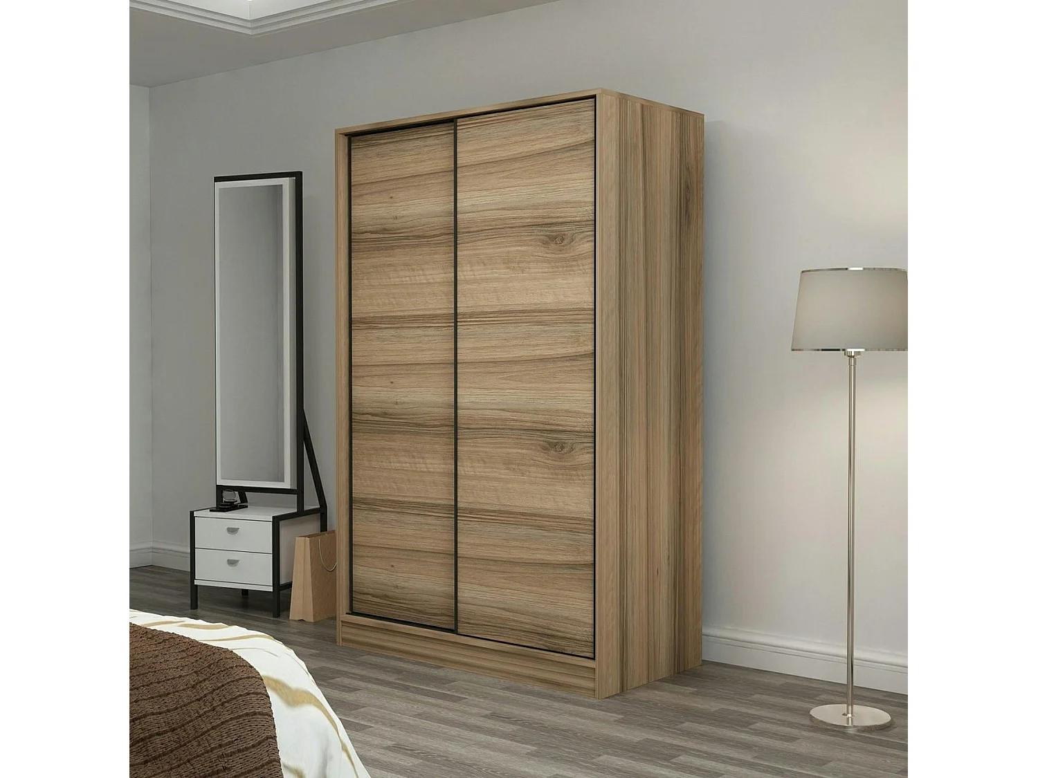 Armoire penderie portes coulissantes, effet bois BYRON