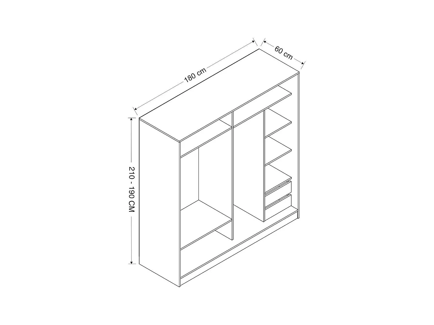 Armoire portes coulissantes effet bois & gris, 1 miroir BYRON