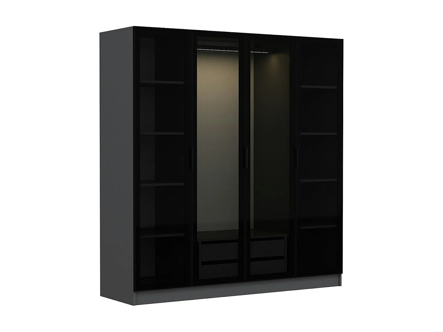 Armoire penderie grise 4 portes verre H 210 cm BYRON