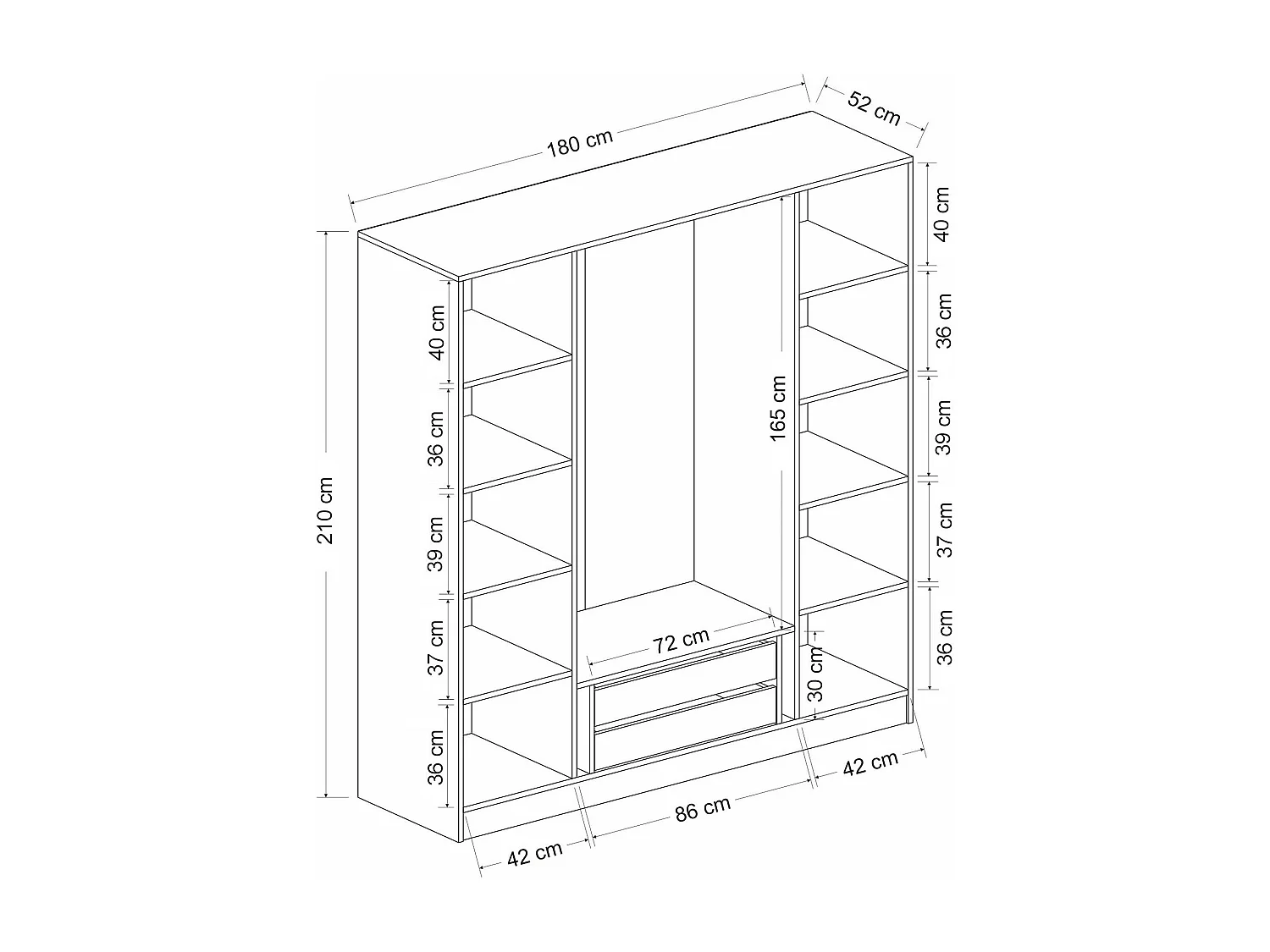 Armoire penderie grise 4 portes verre H 210 cm BYRON