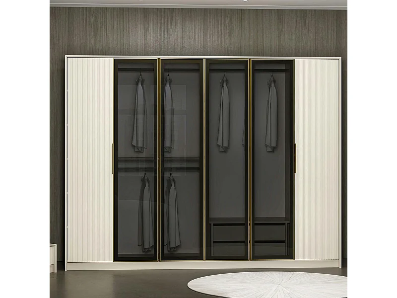 Armoire dressing blanc 4 portes verre H 210 cm BYRON