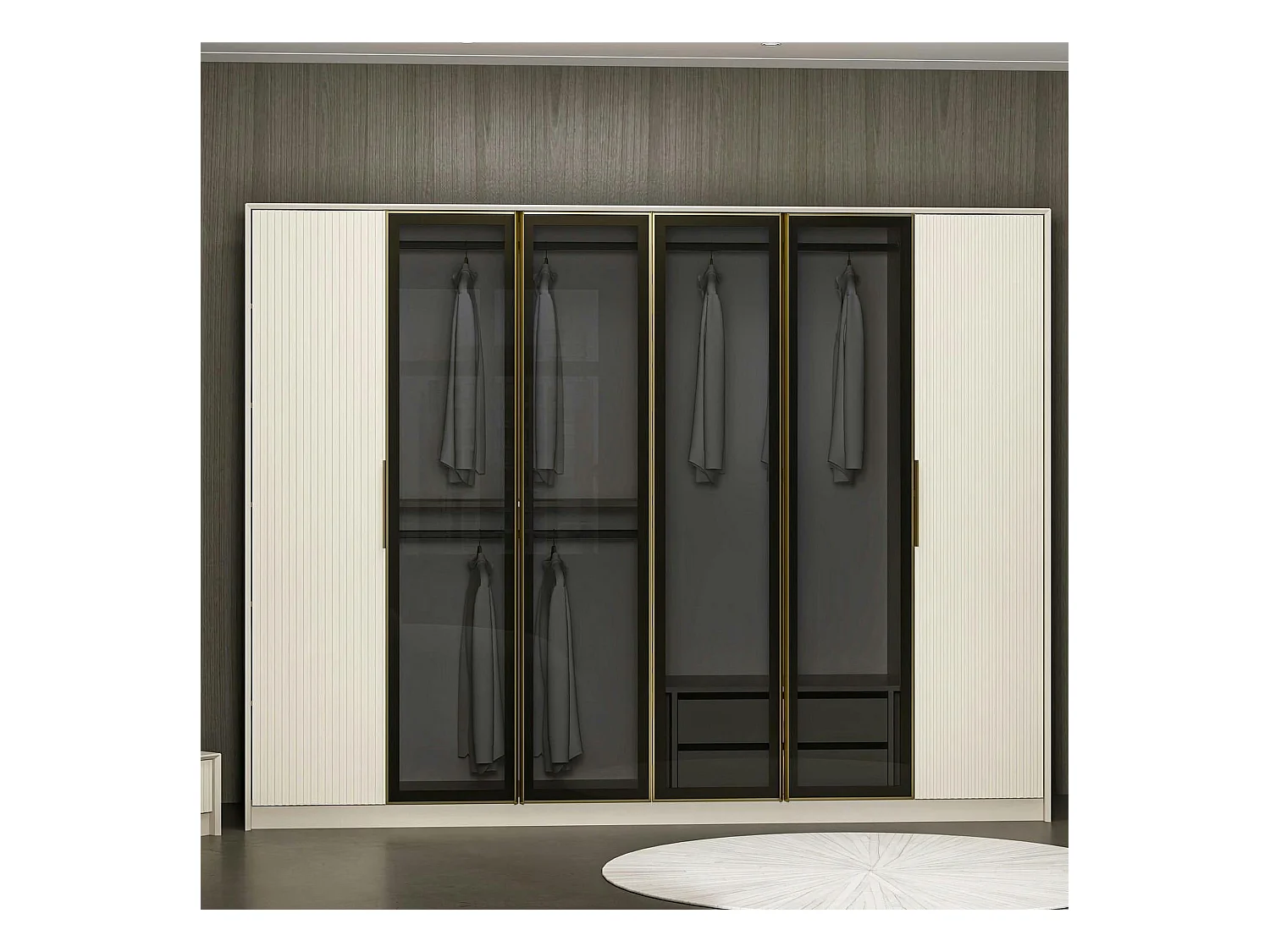 Armoire dressing blanc 4 portes verre H 210 cm BYRON