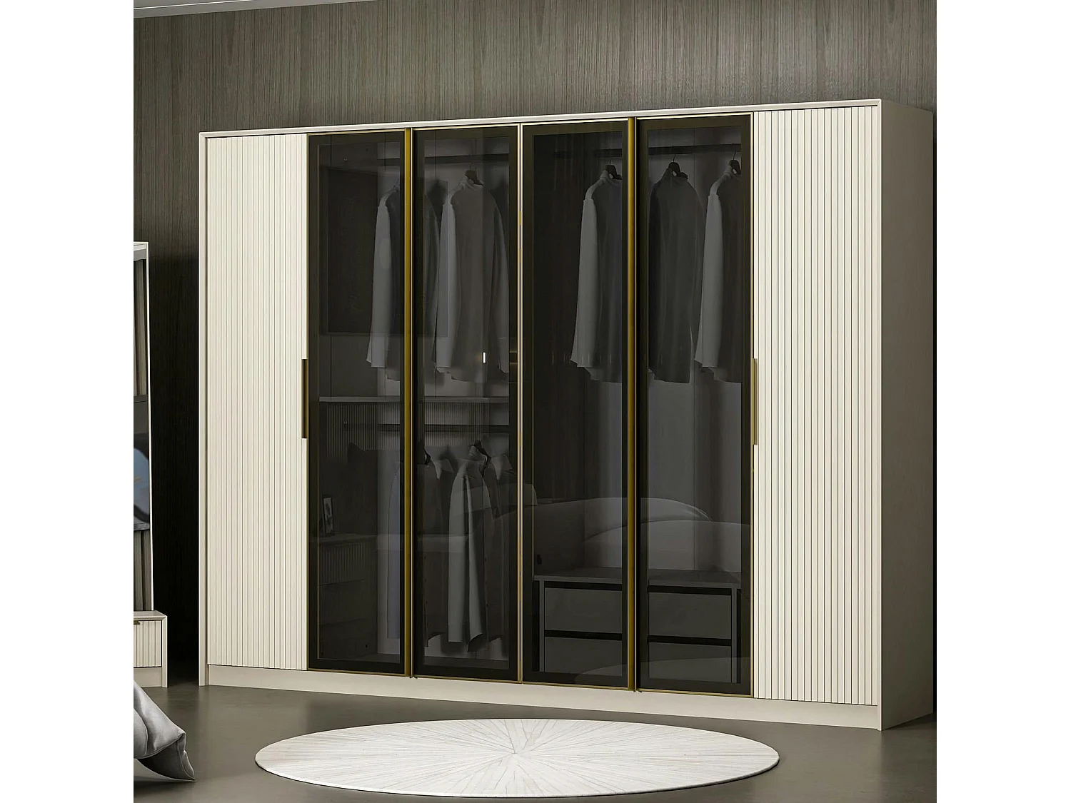Armoire dressing blanc 4 portes verre H 210 cm BYRON