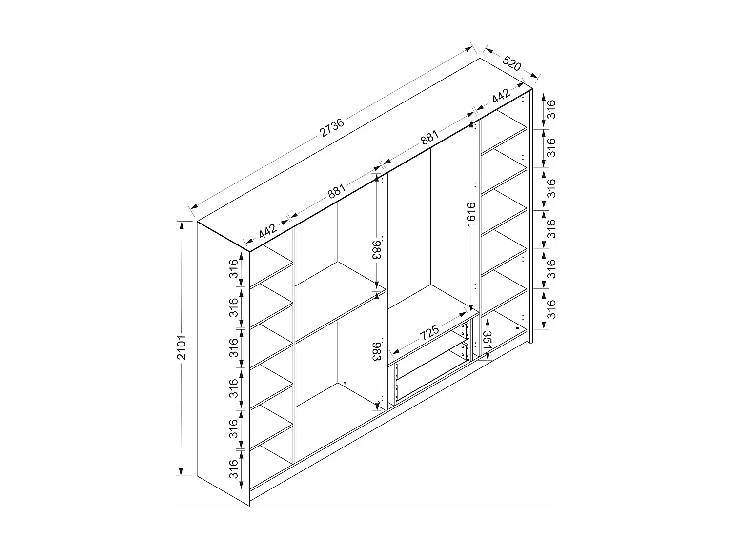 Armoire dressing blanc 4 portes verre H 210 cm BYRON