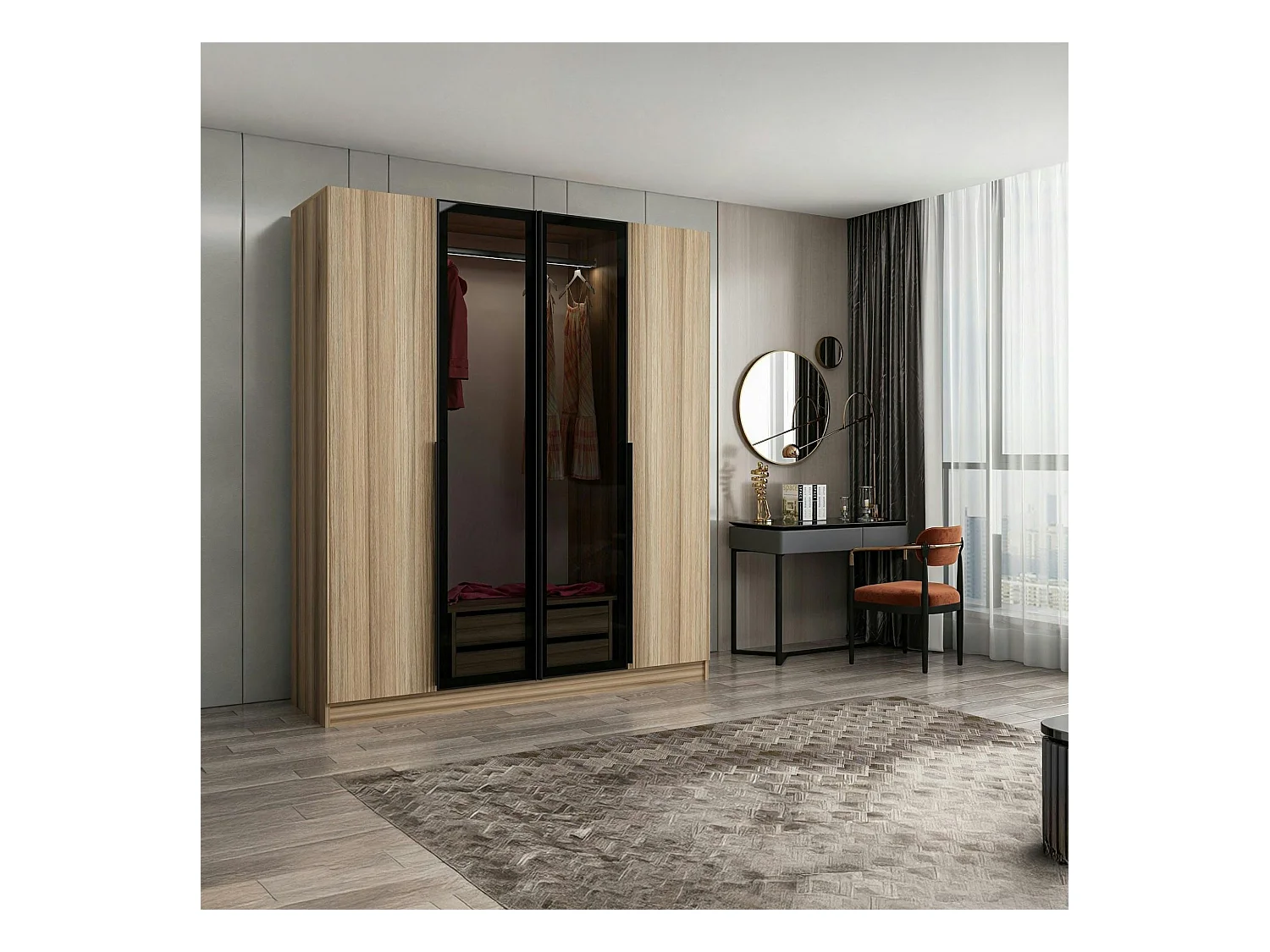 Armoire penderie design, 2 portes vitrées H210 cm BYRON