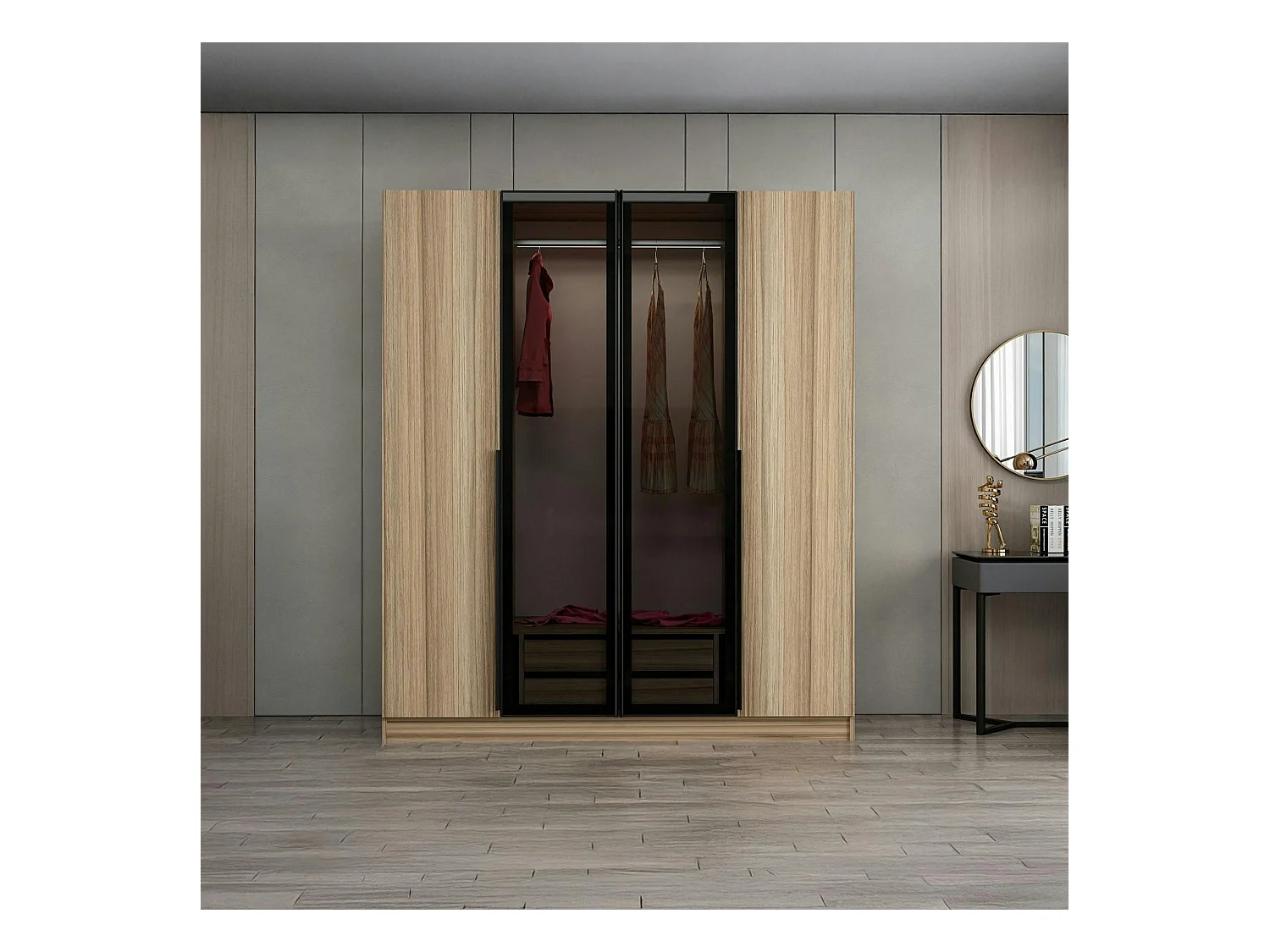Armoire penderie design, 2 portes vitrées H210 cm BYRON
