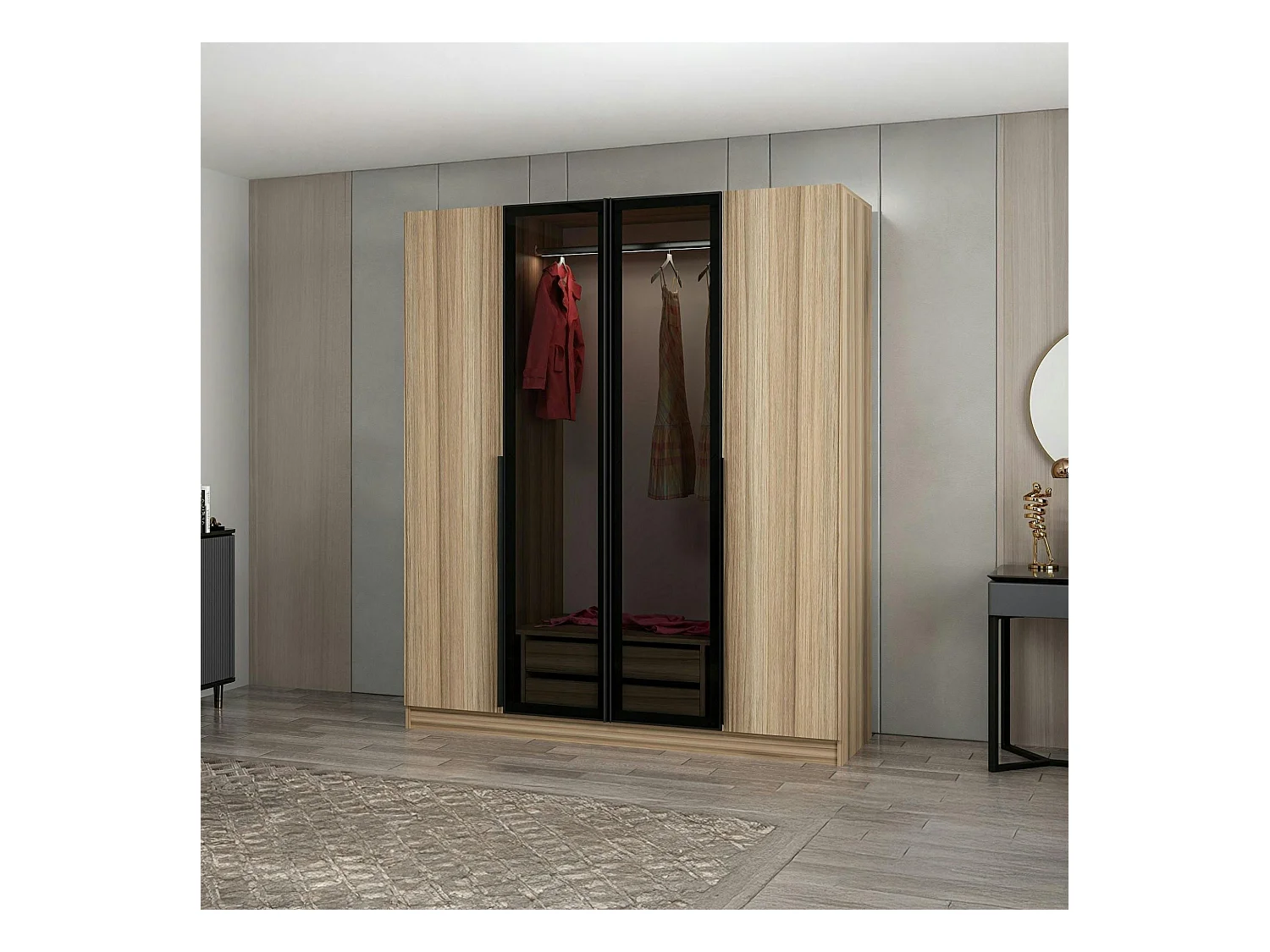 Armoire penderie design, 2 portes vitrées H210 cm BYRON