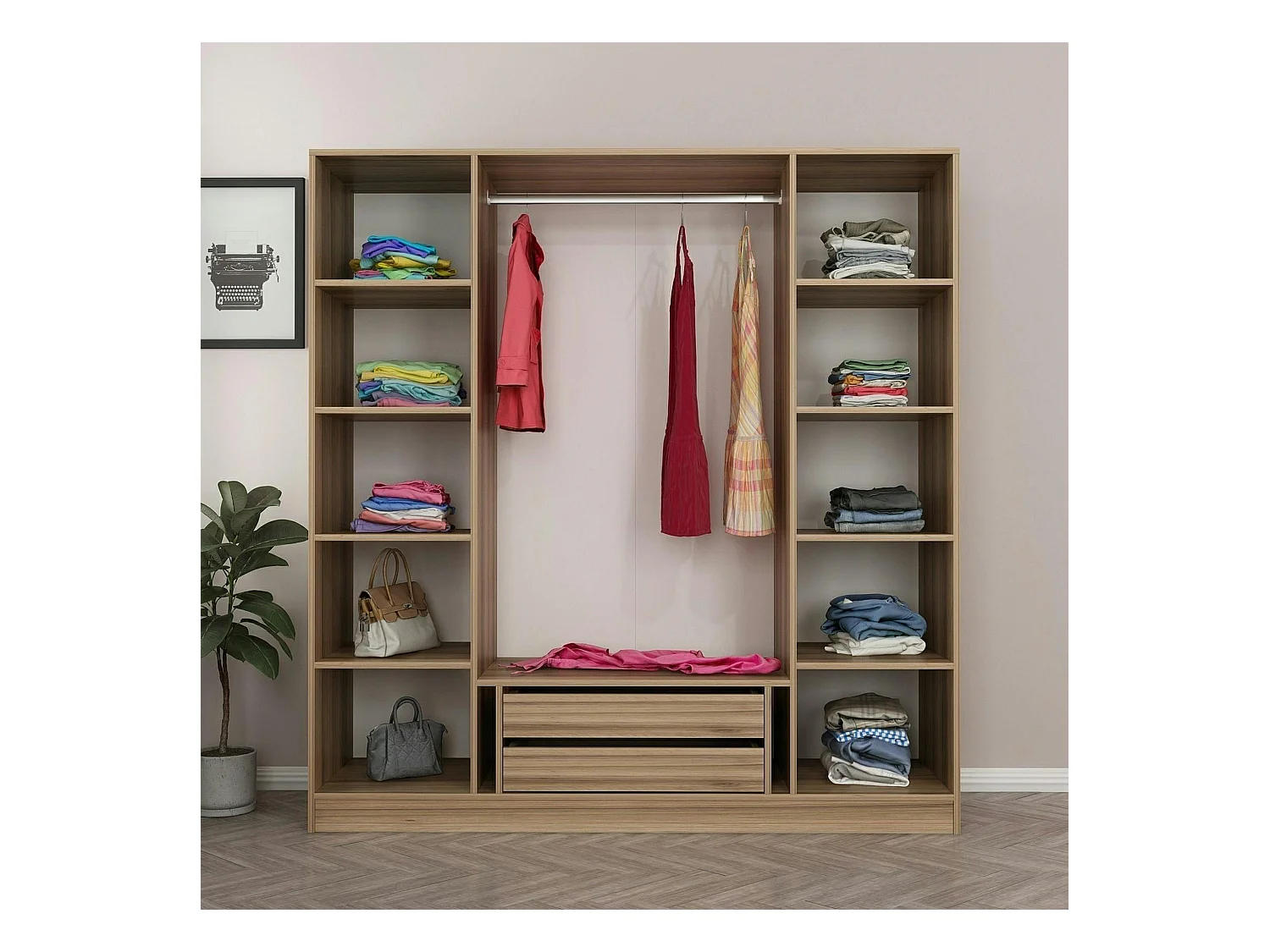 Armoire penderie design, 2 portes vitrées H210 cm BYRON