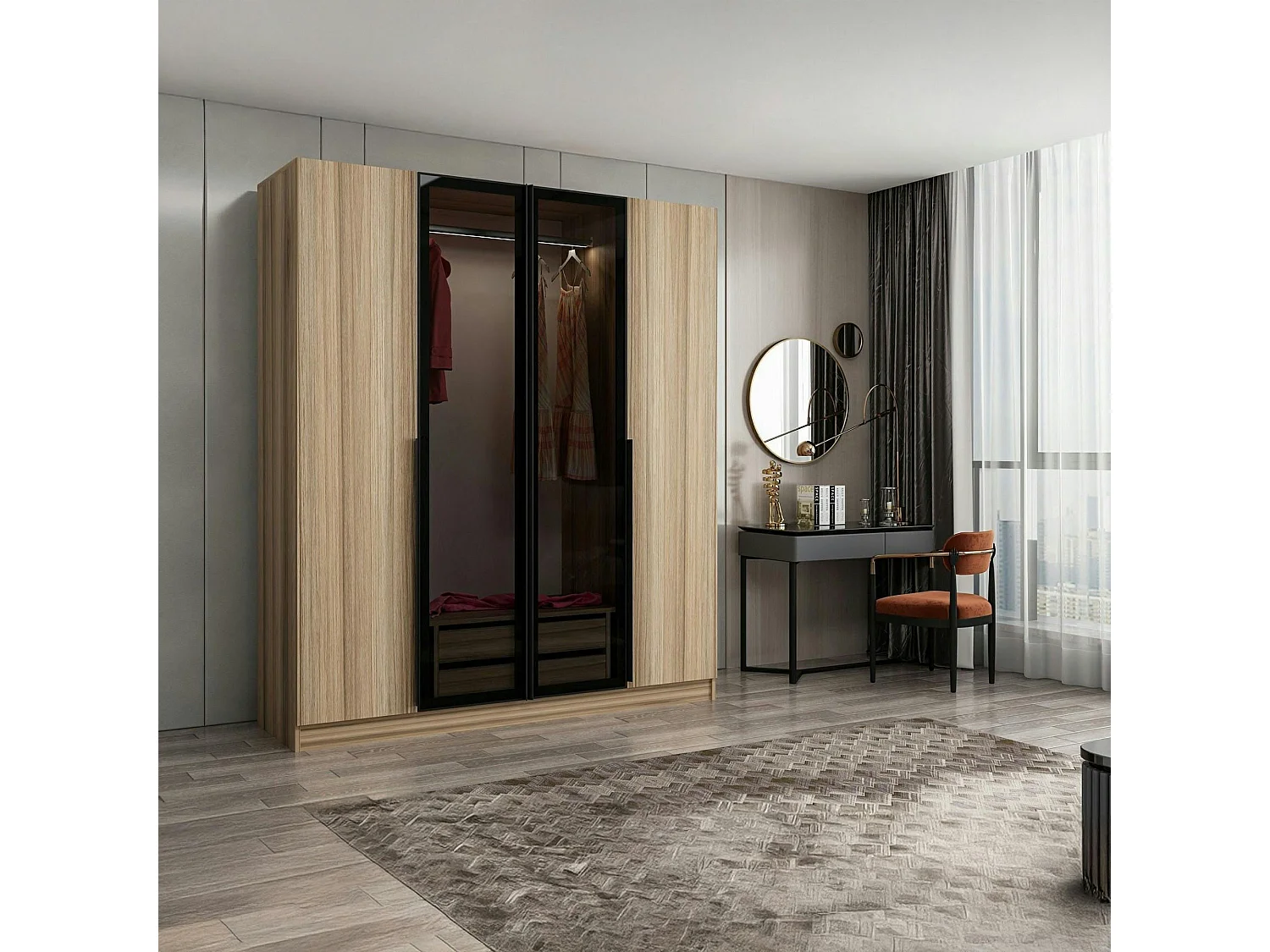 Armoire penderie design, 2 portes vitrées H210 cm BYRON