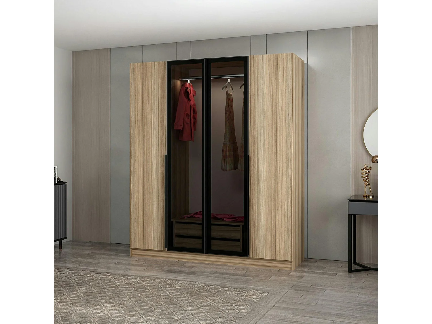 Armoire penderie design, 2 portes vitrées H210 cm BYRON