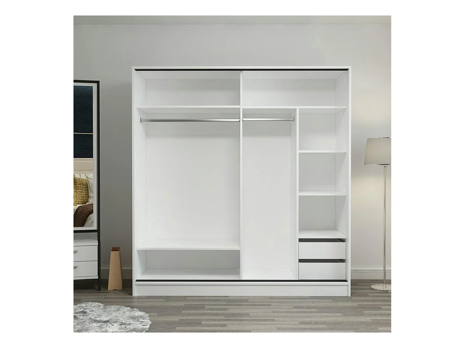 Armoire penderie blanche avec miroir H 210 cm BYRON