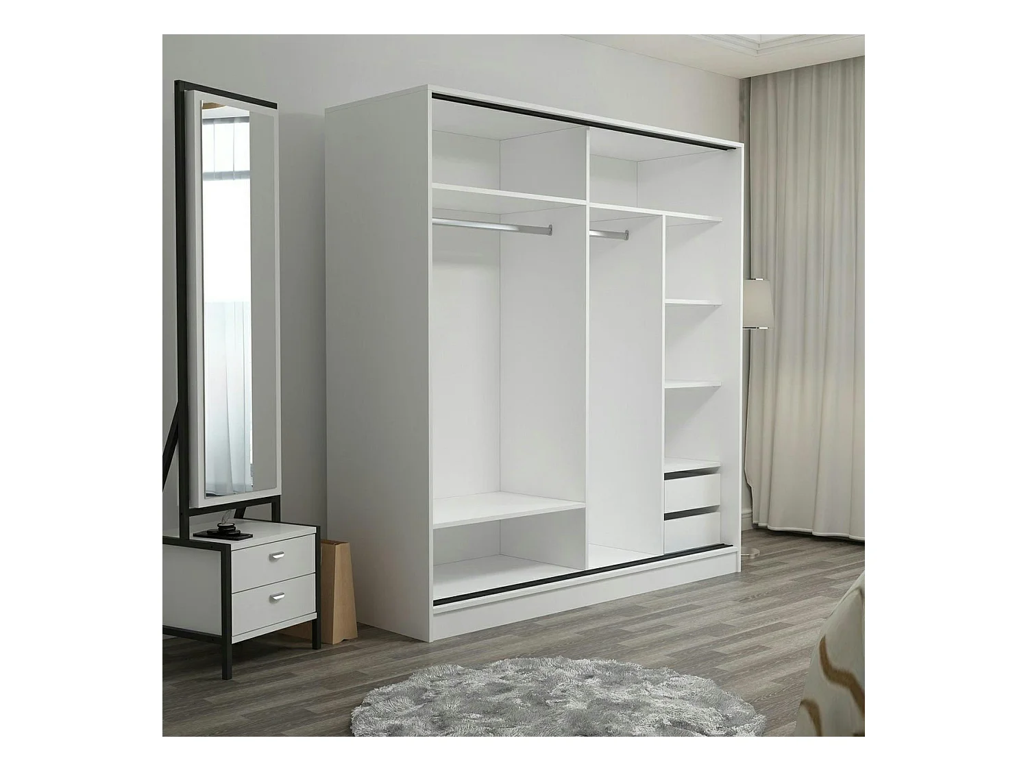 Armoire penderie blanche avec miroir H 210 cm BYRON