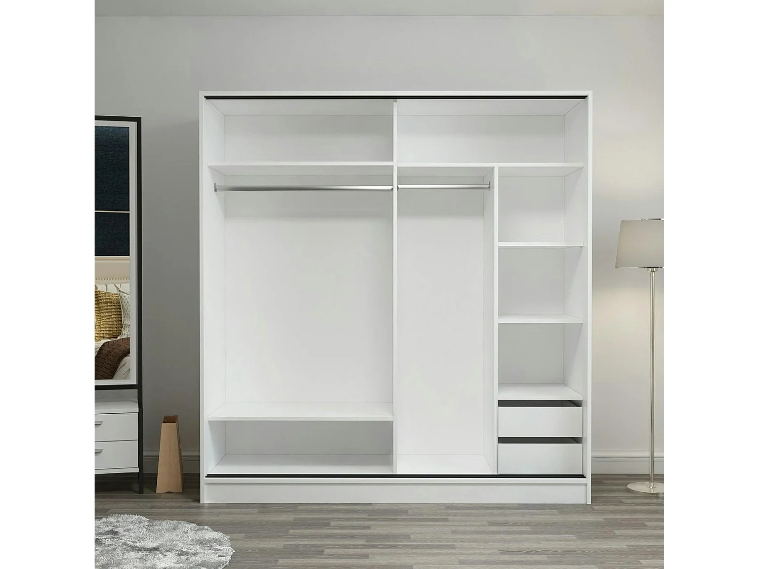 Armoire penderie blanche avec miroir H 210 cm BYRON