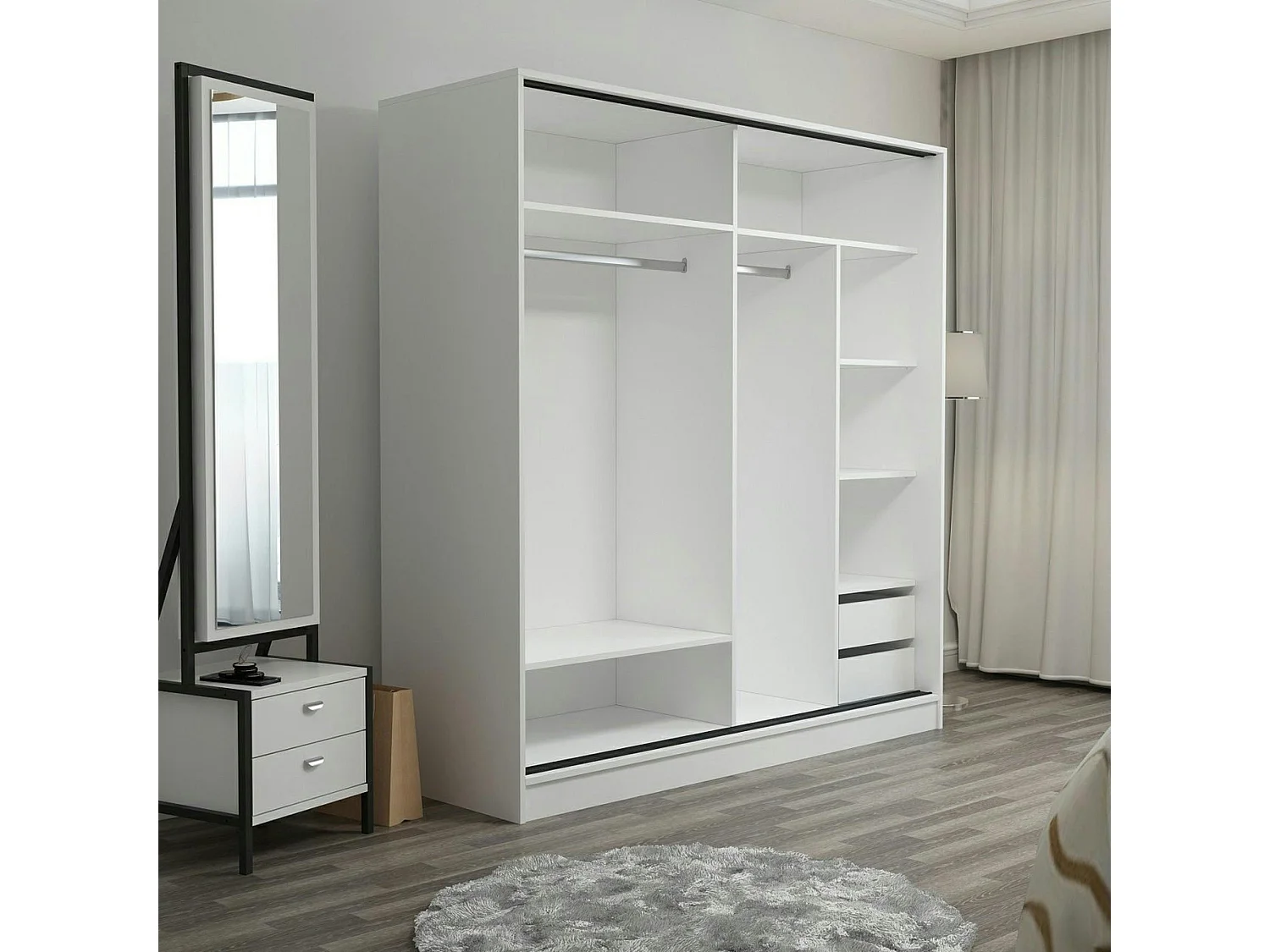 Armoire penderie blanche avec miroir H 210 cm BYRON