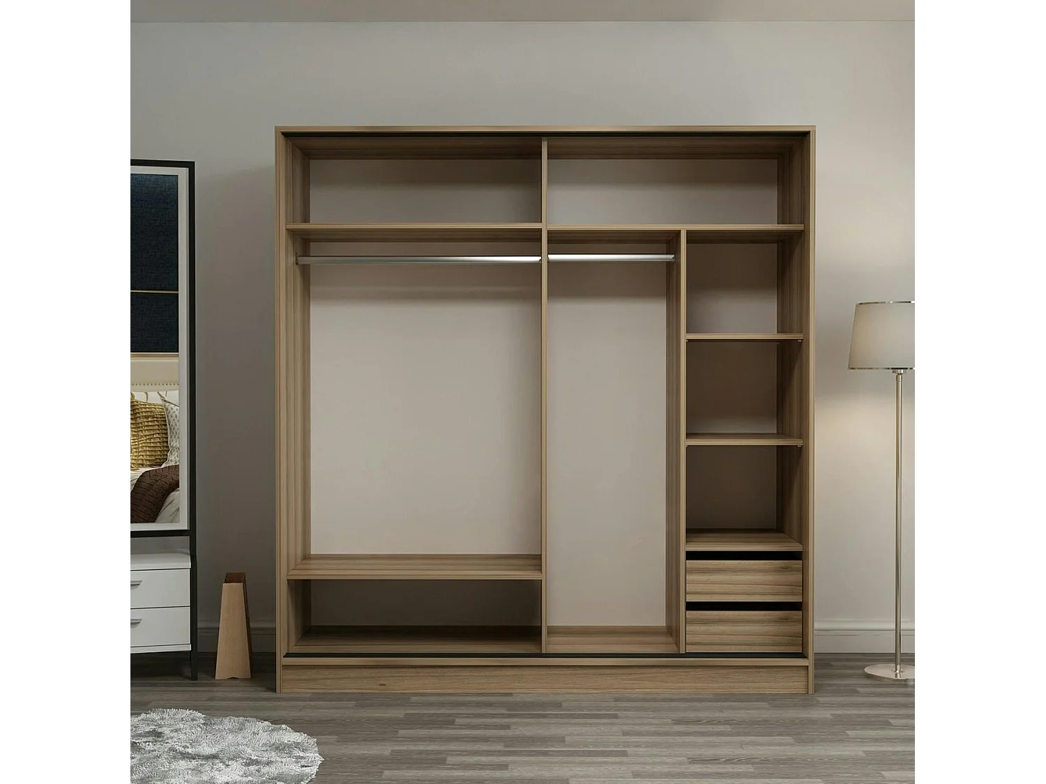 Armoire penderie chambre, 1 porte grise & miroir H 210 cm BYRON