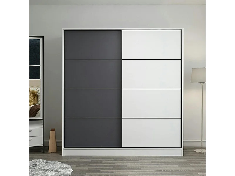 Armoire penderie moderne blanc et gris L. 180 cm BYRON