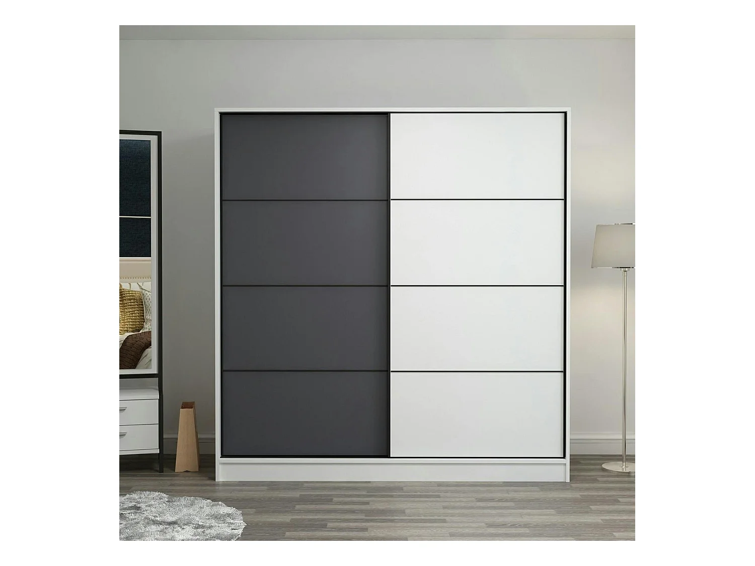 Armoire penderie moderne blanc et gris L. 180 cm BYRON