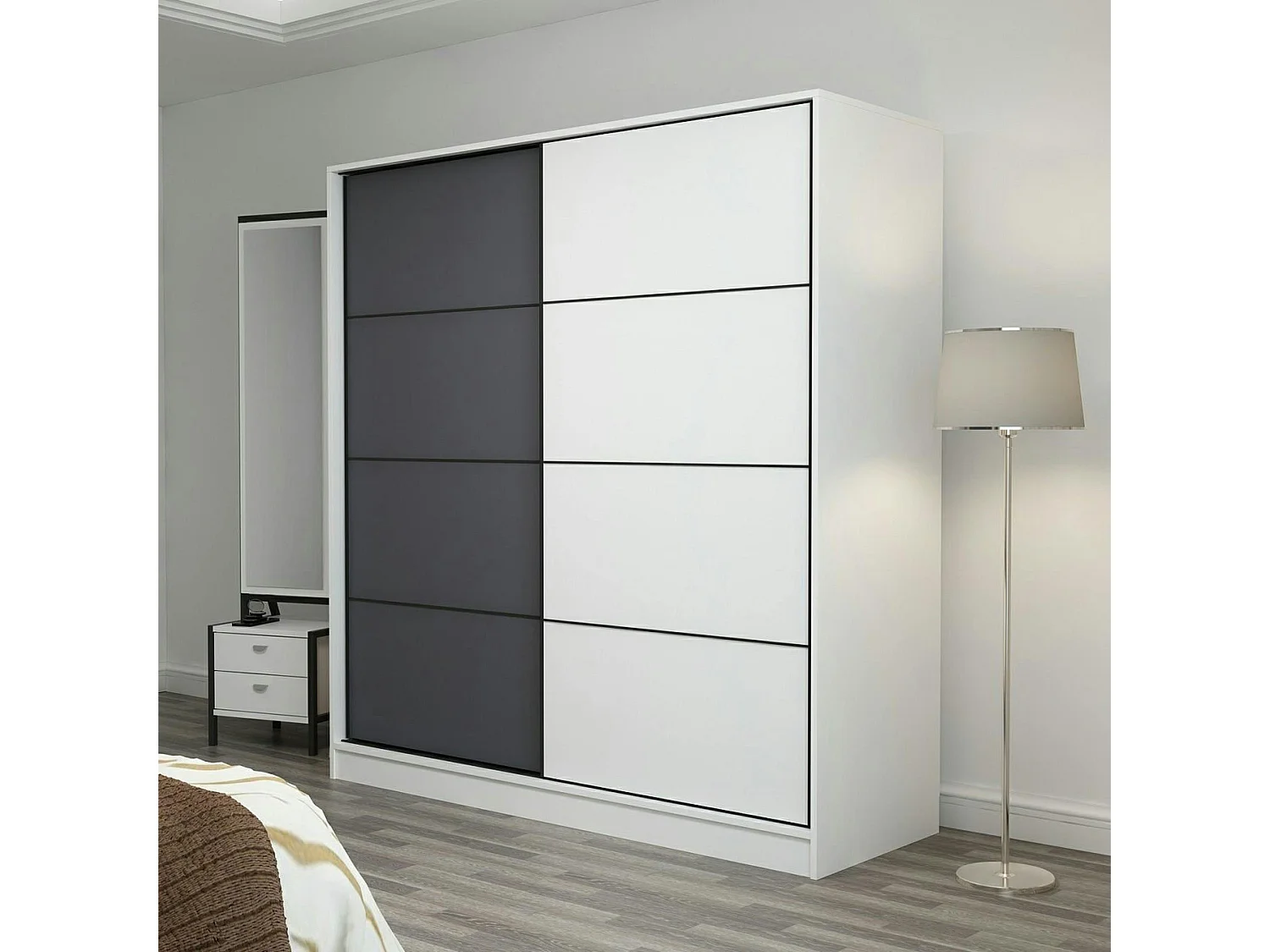 Armoire penderie moderne blanc et gris L. 180 cm BYRON