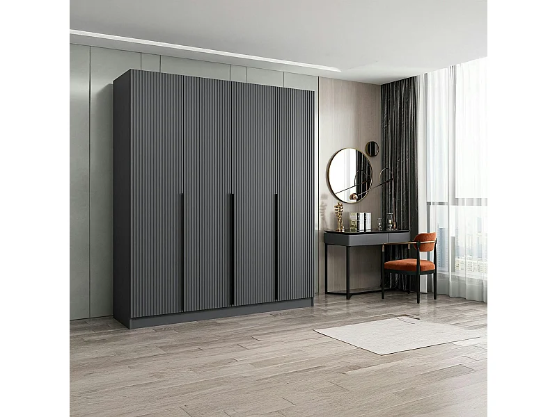 Armoire penderie design gris rainuré H 210 cm BYRON