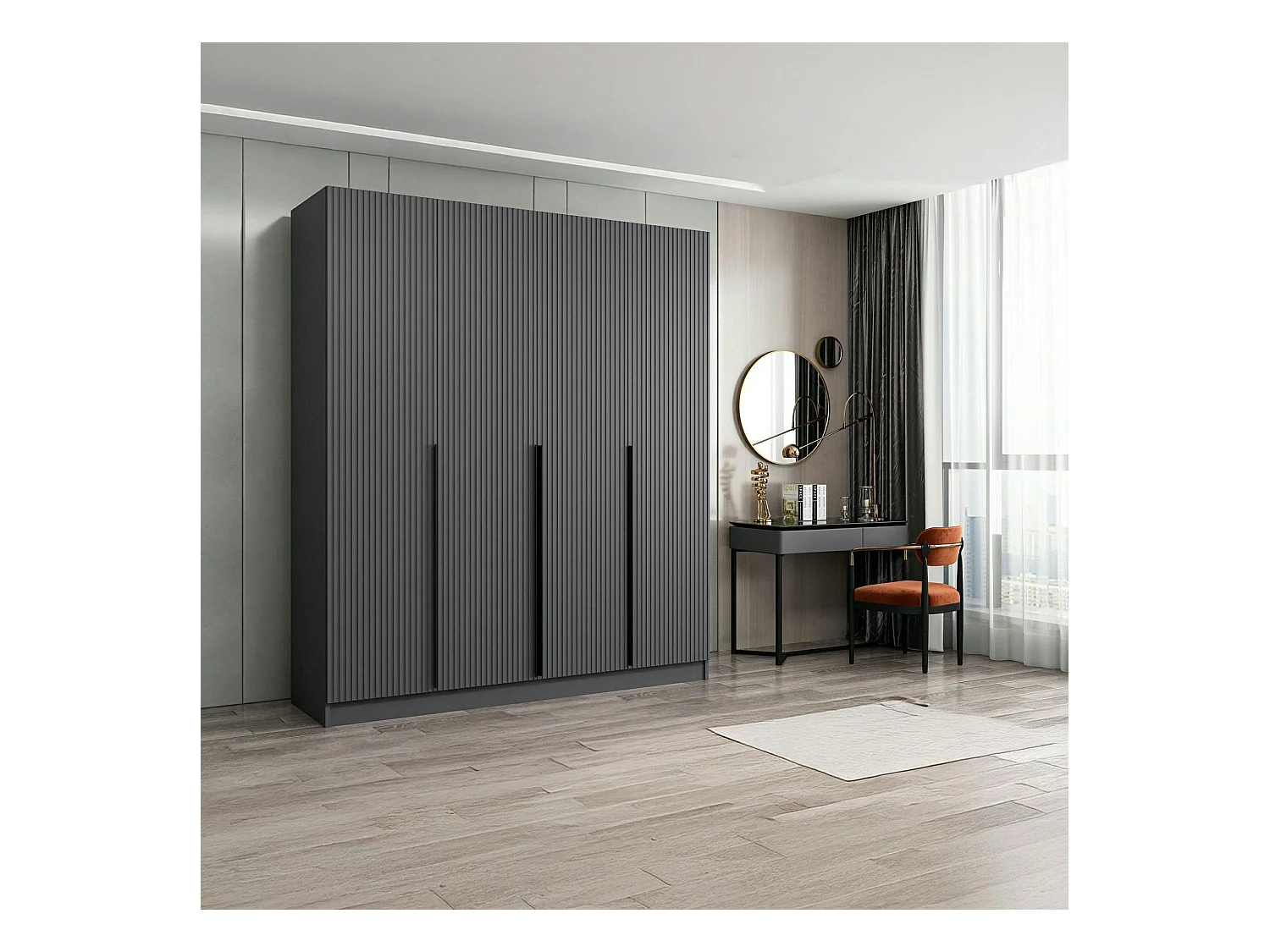 Armoire penderie design gris rainuré H 210 cm BYRON
