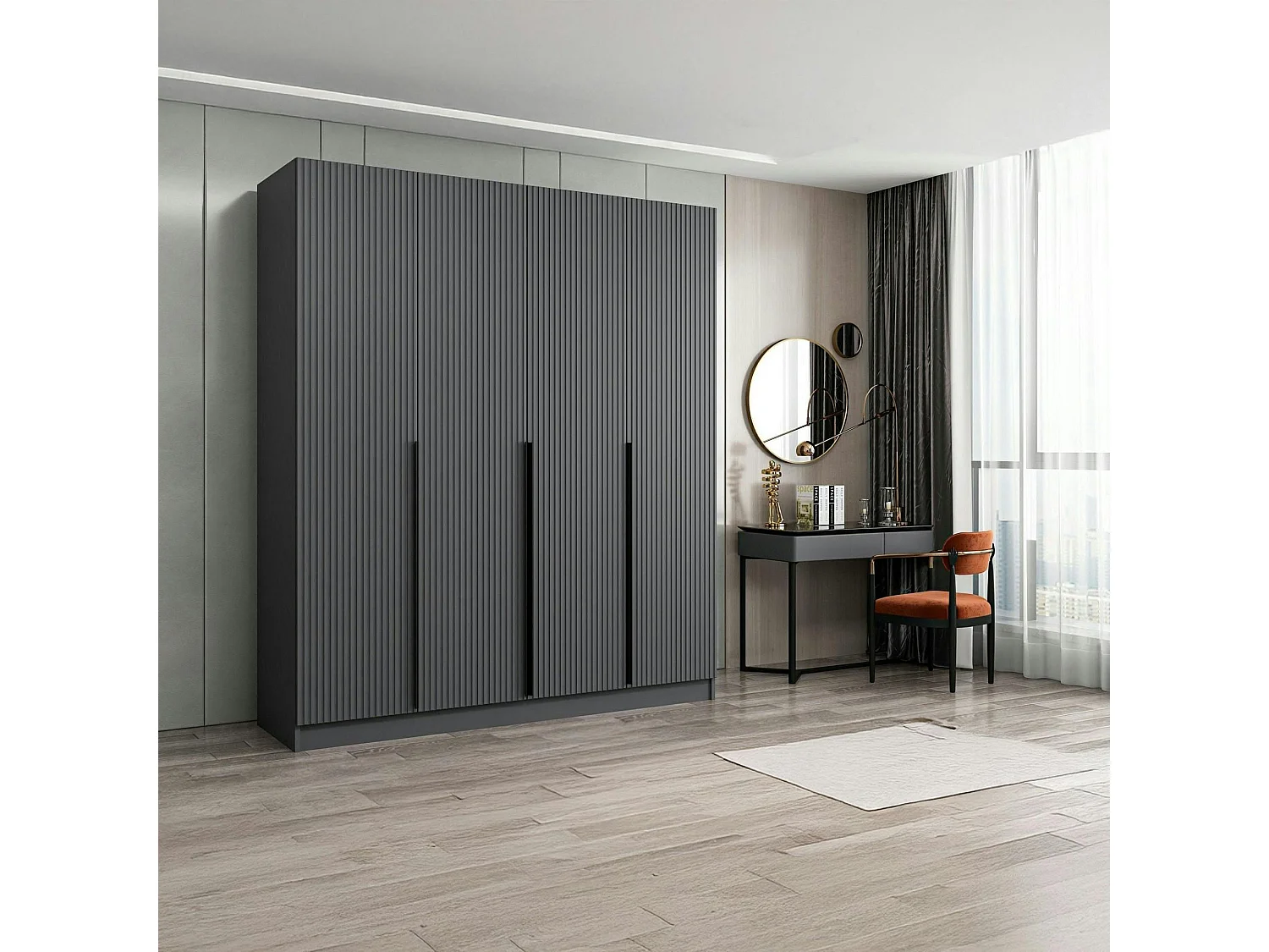 Armoire penderie design gris rainuré H 210 cm BYRON