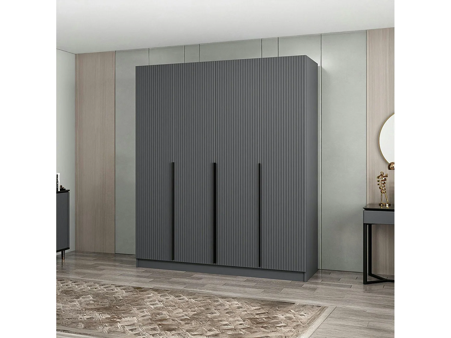 Armoire penderie design gris rainuré H 210 cm BYRON