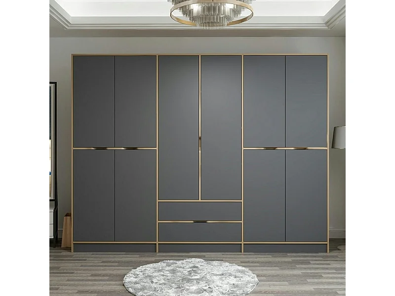 Armoire dressing chambre effet bois & gris 277 cm BYRON