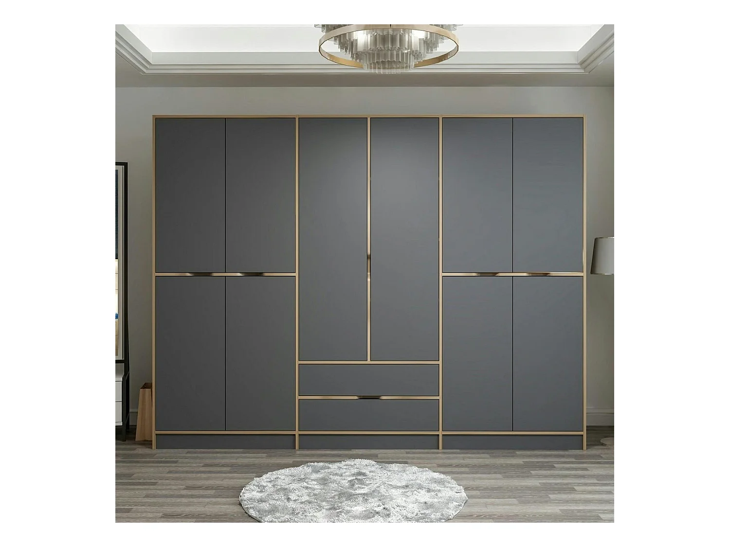 Armoire dressing chambre effet bois & gris 277 cm BYRON