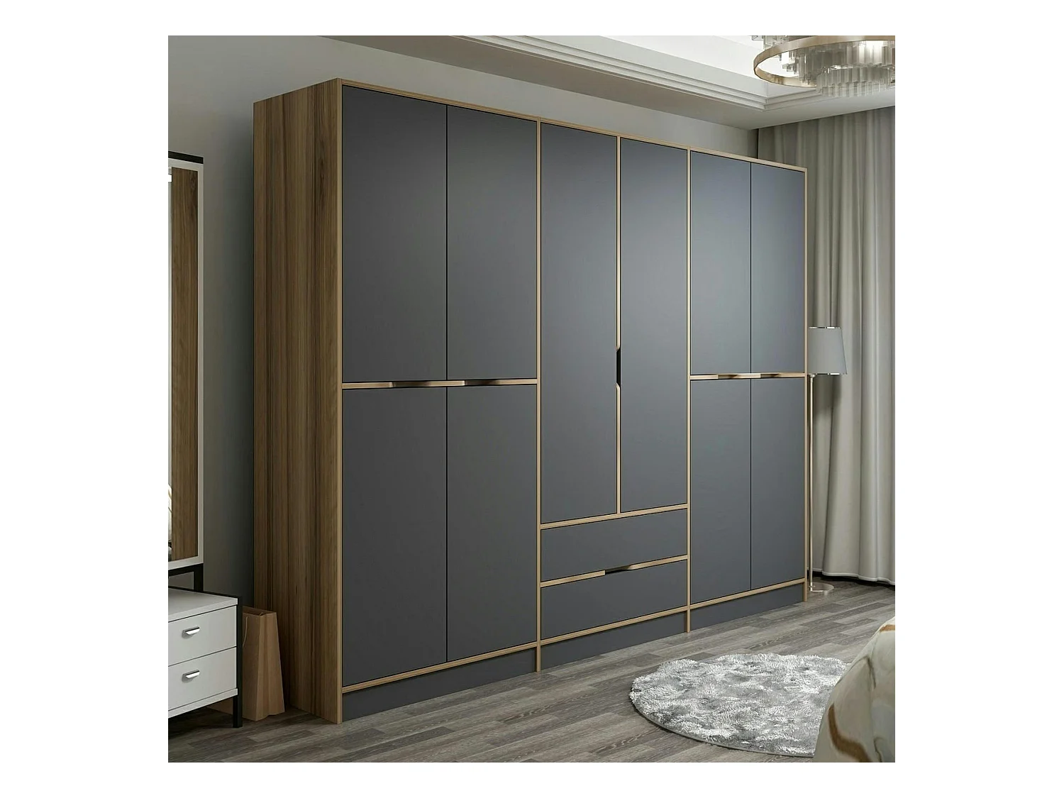 Armoire dressing chambre effet bois & gris 277 cm BYRON