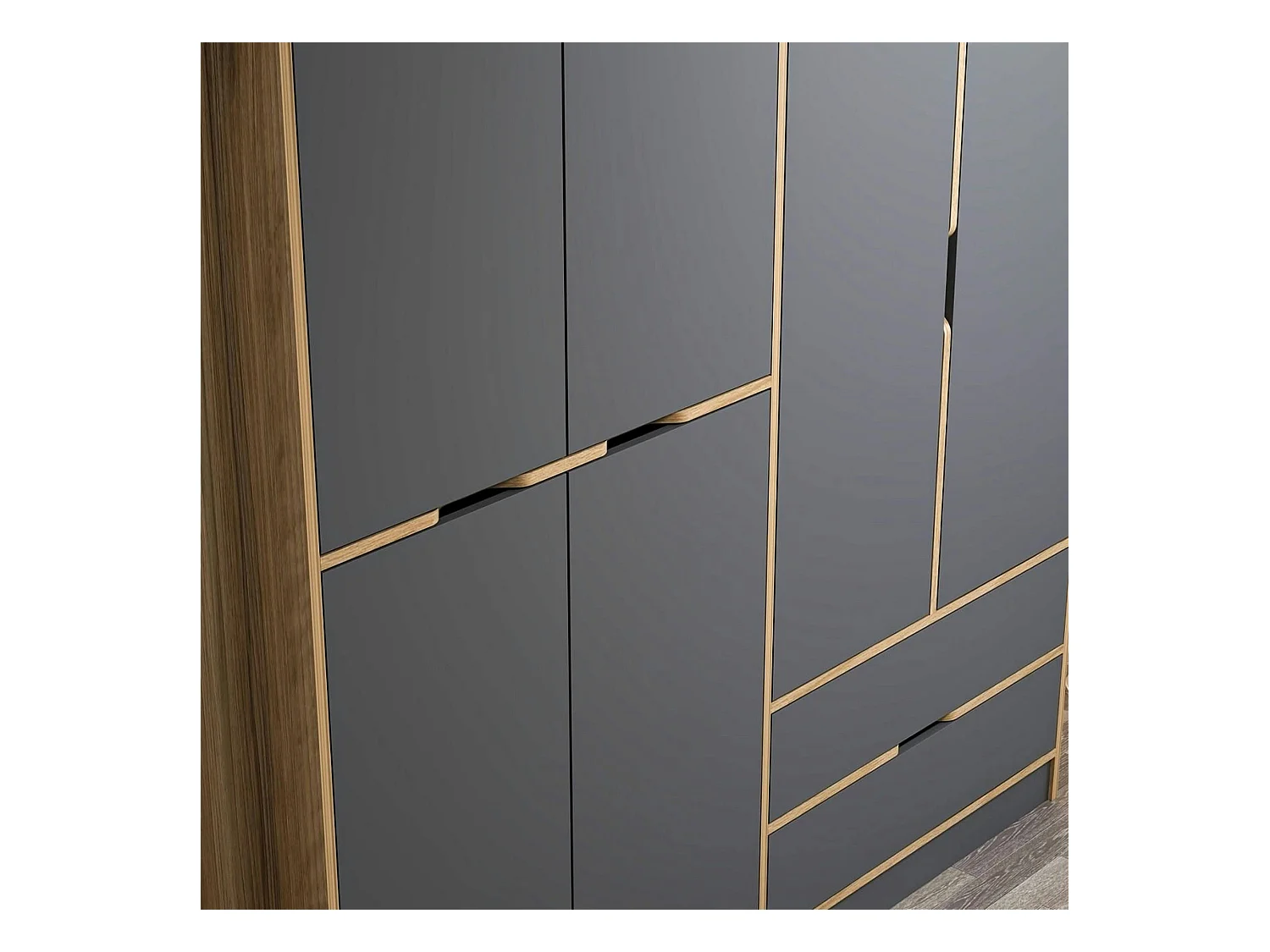 Armoire dressing chambre effet bois & gris 277 cm BYRON