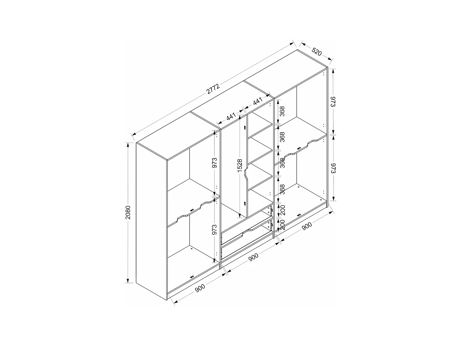 Armoire dressing chambre effet bois & gris 277 cm BYRON