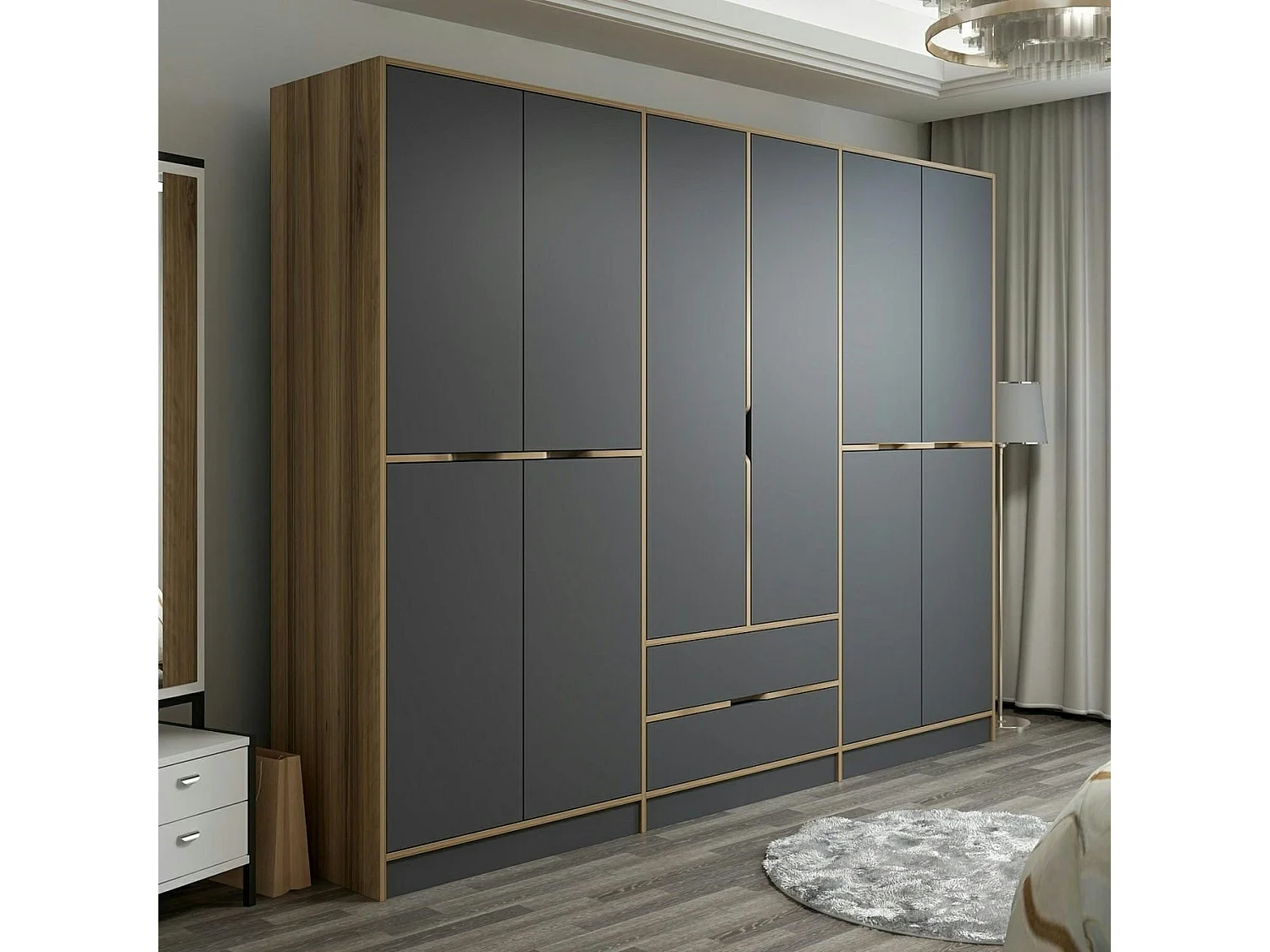 Armoire dressing chambre effet bois & gris 277 cm BYRON