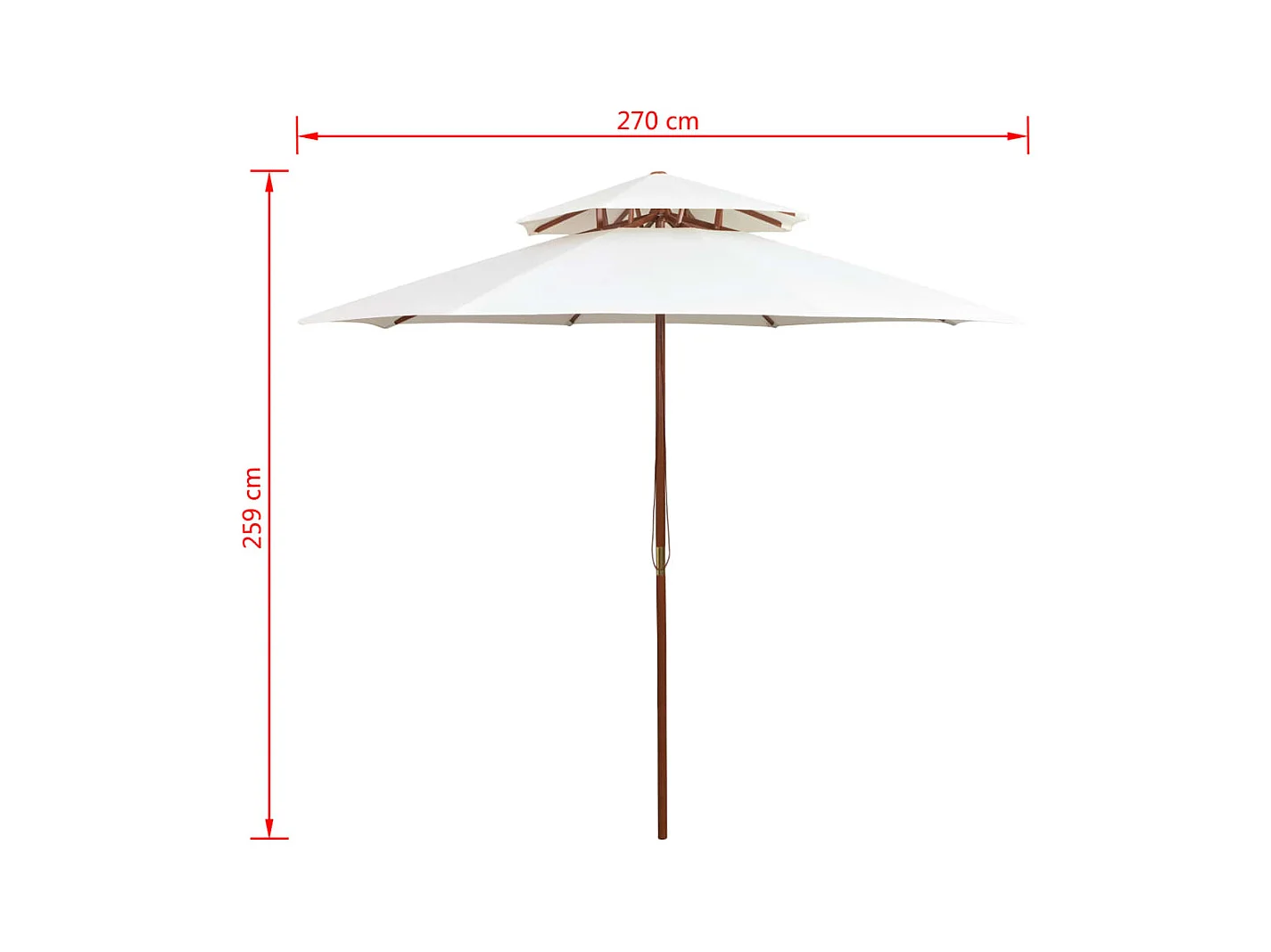 Faylyn  Parasol à deux étages avec poteau en bois blanc crème
