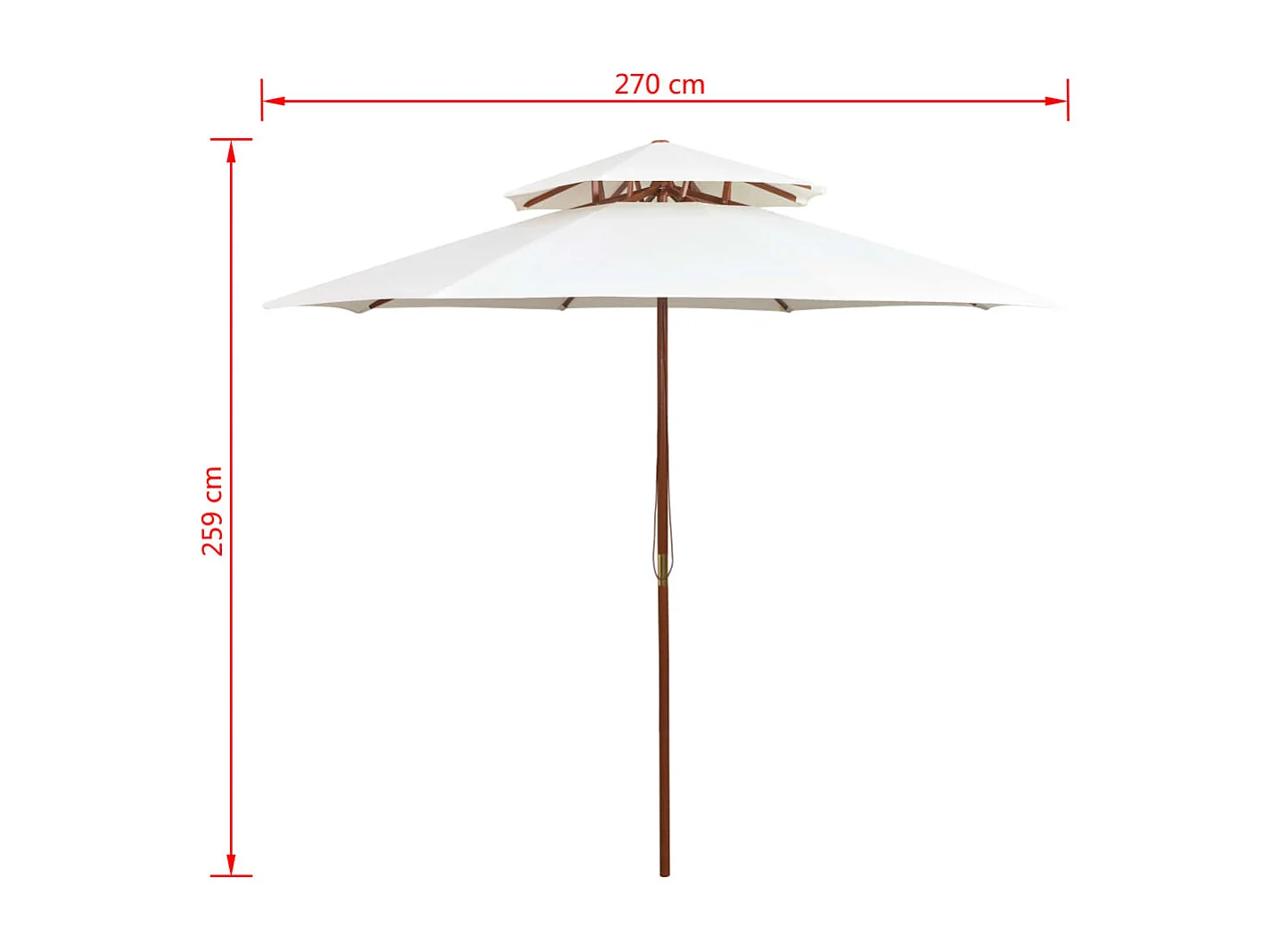 Faylyn  Parasol à deux étages avec poteau en bois blanc crème