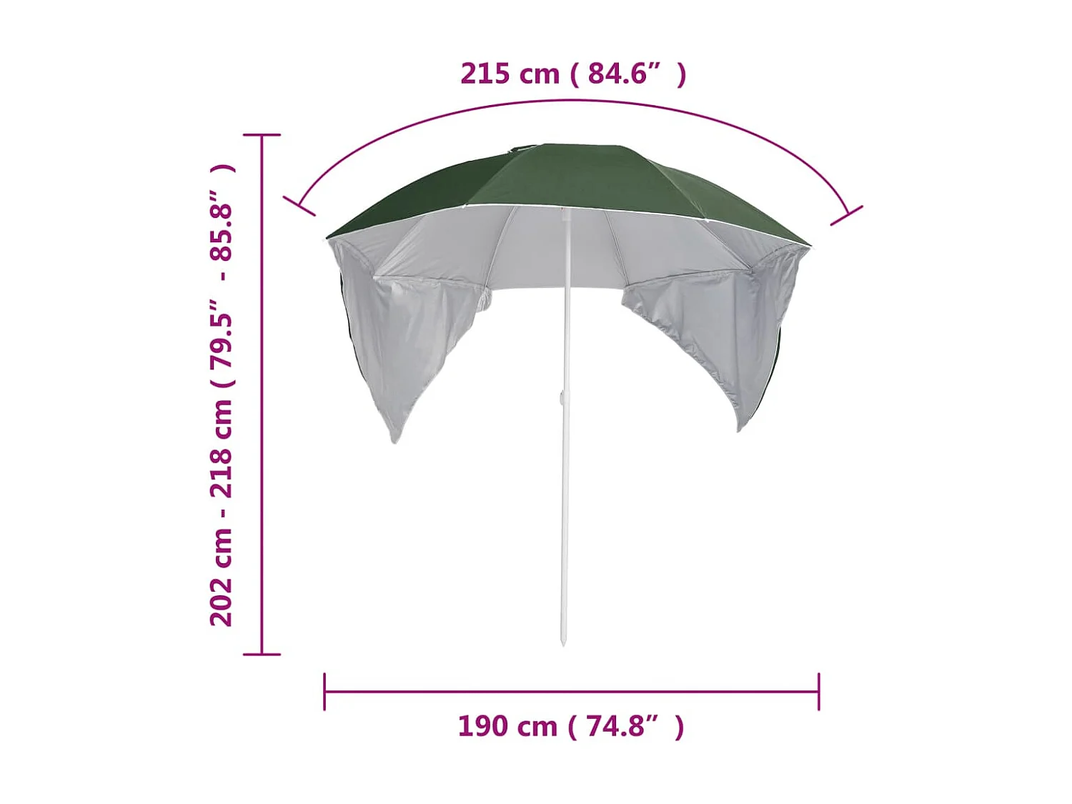 Ceyda  Parasol de plage avec parois latérales vert 215 cm