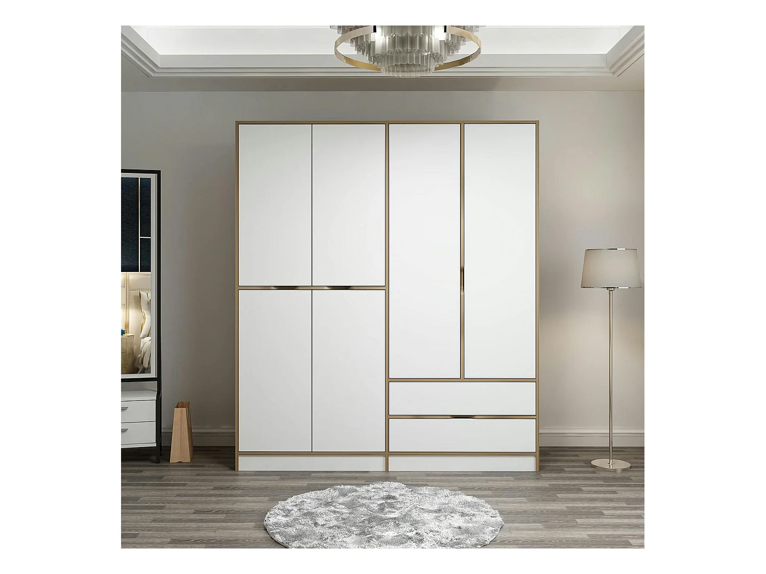 Armoire penderie moderne - 6 portes blanches L.185 cm BYRON