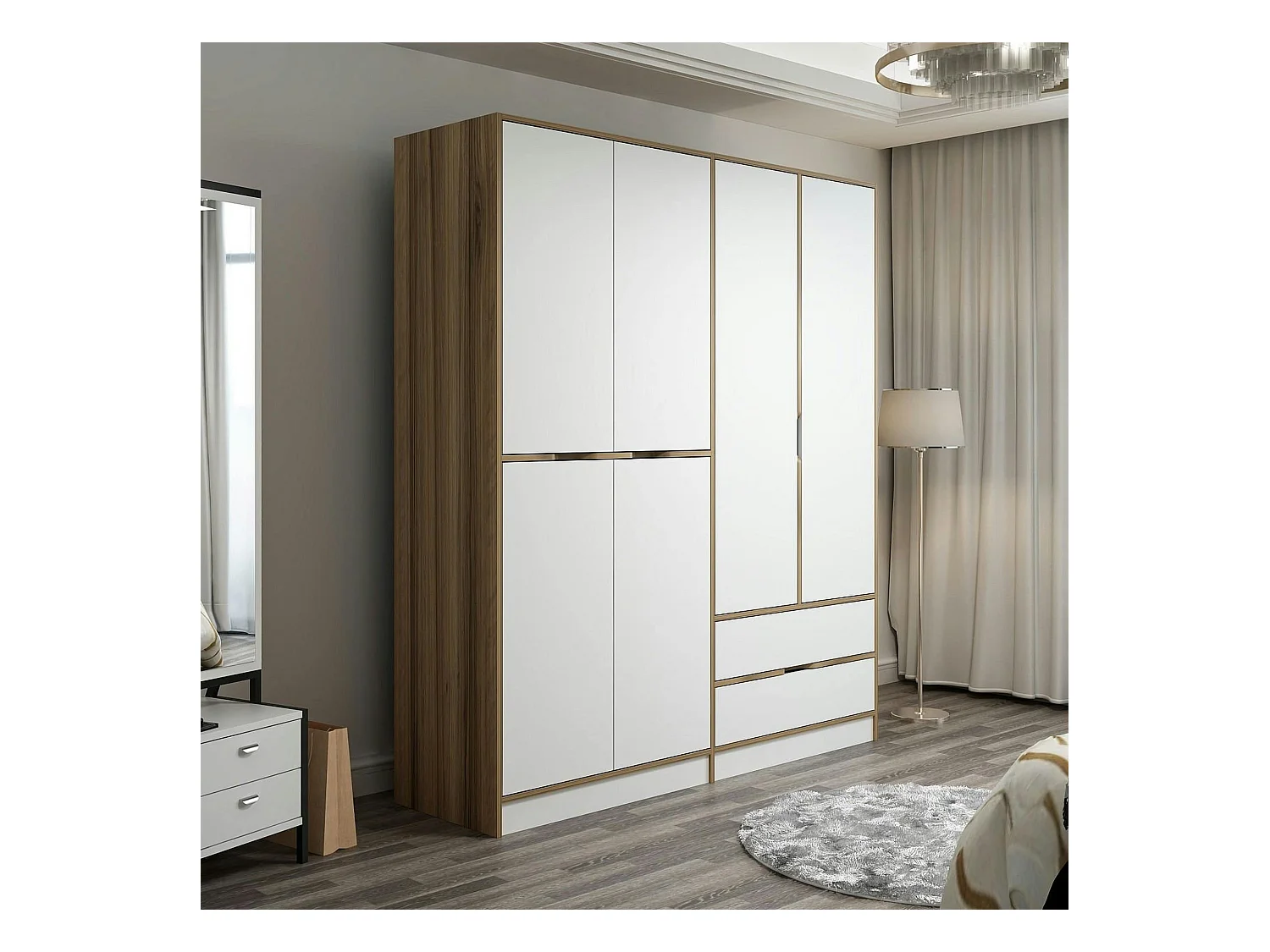 Armoire penderie moderne - 6 portes blanches L.185 cm BYRON