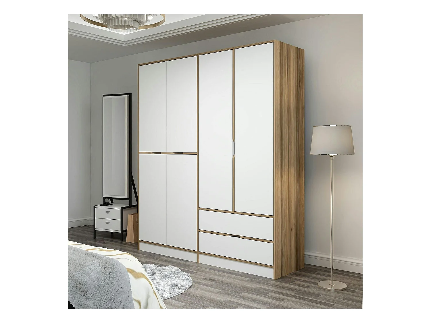 Armoire penderie moderne - 6 portes blanches L.185 cm BYRON
