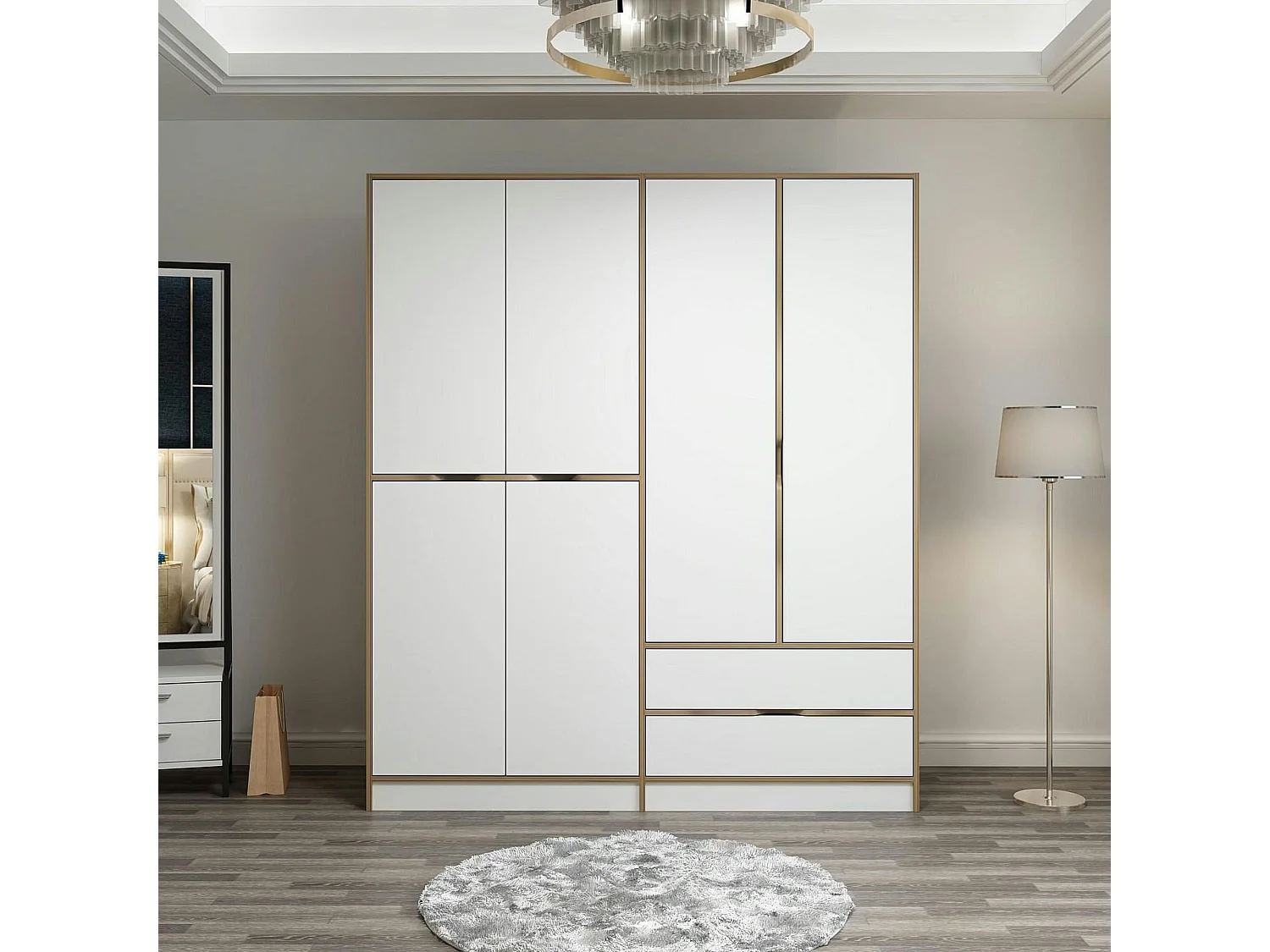 Armoire penderie moderne - 6 portes blanches L.185 cm BYRON