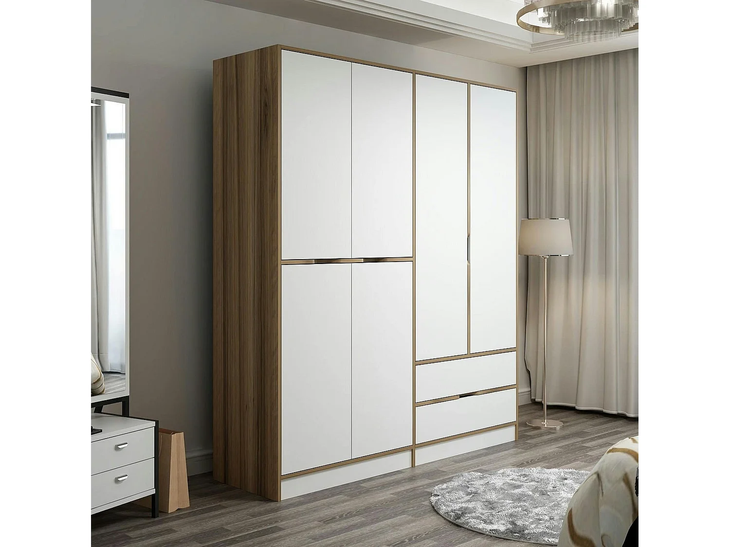 Armoire penderie moderne - 6 portes blanches L.185 cm BYRON