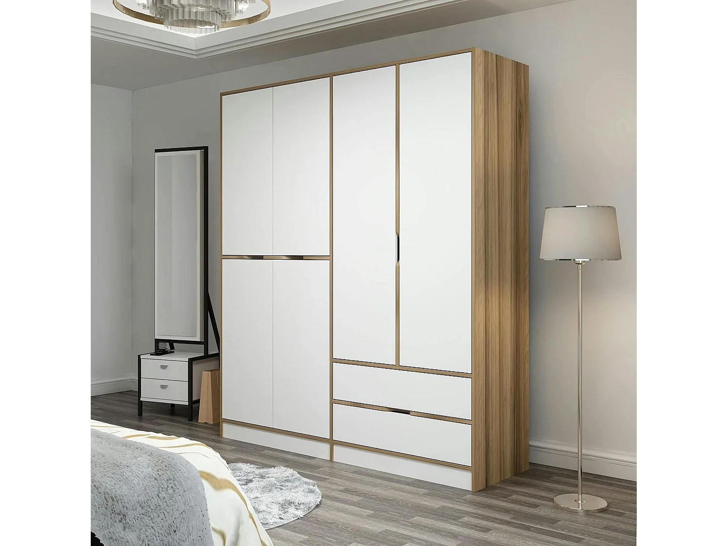 Armoire penderie moderne - 6 portes blanches L.185 cm BYRON