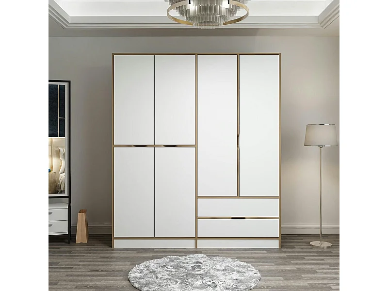 Armoire penderie moderne - 6 portes blanches L.185 cm BYRON