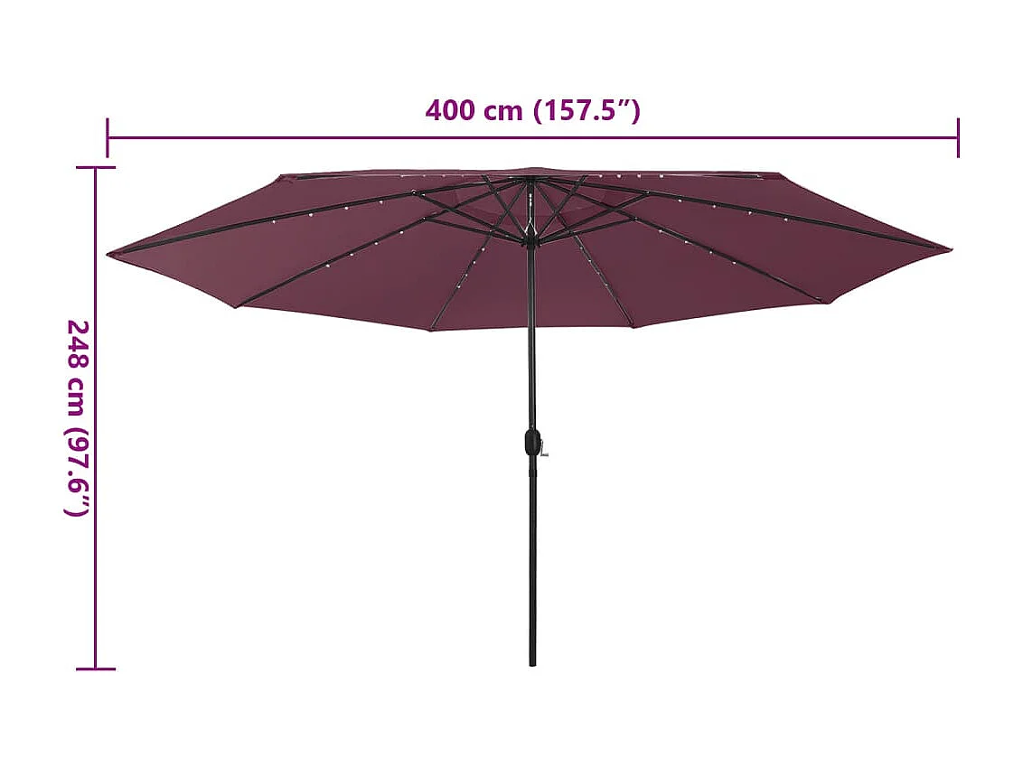 Brintir  Parasol met LED-verlichting 400 cm bordeauxrood