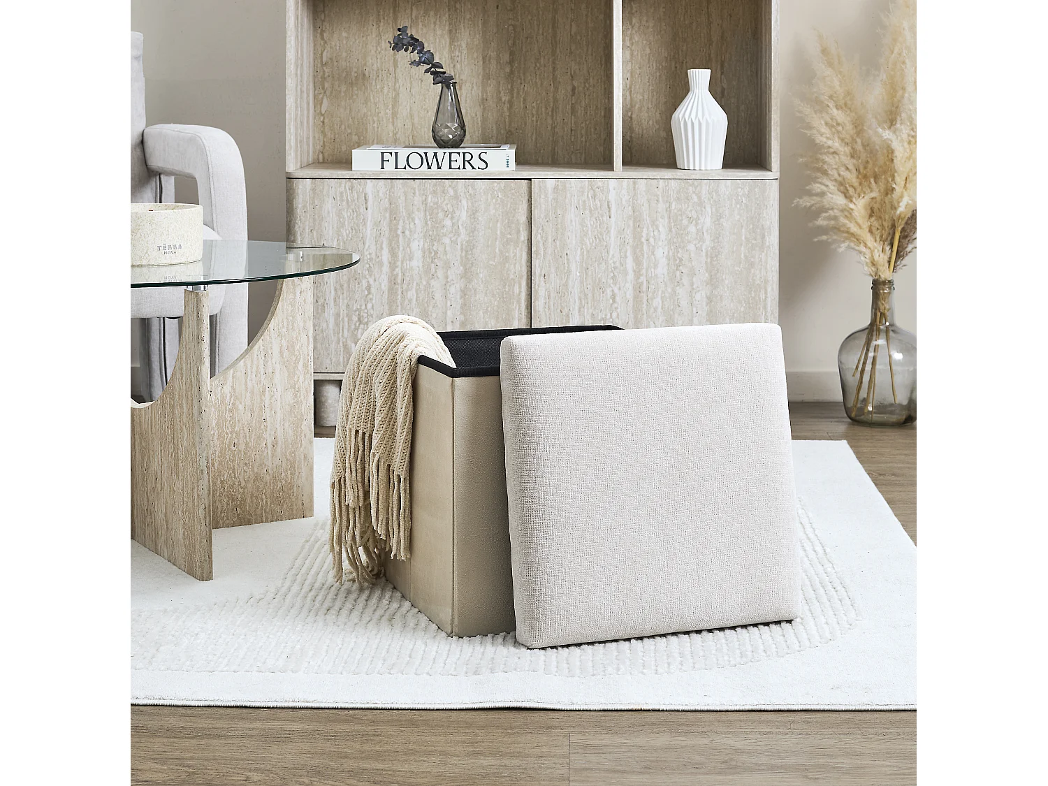 Coffre Pouf Pliable Emilia Beige Beige