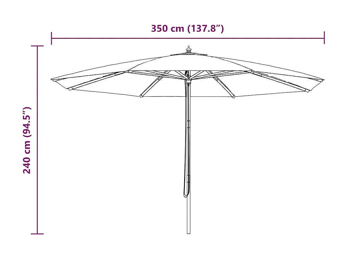Hollywood  Parasol d'extérieur avec mât en bois 350 cm Taupe