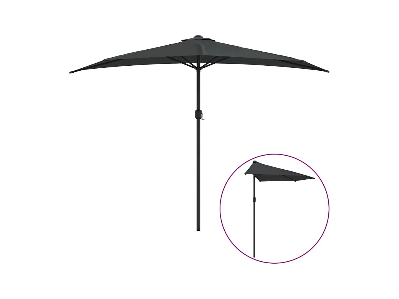 Vilde Kristine  Parasol de balcon et mât en aluminium Anthracite 300x155cm Demi