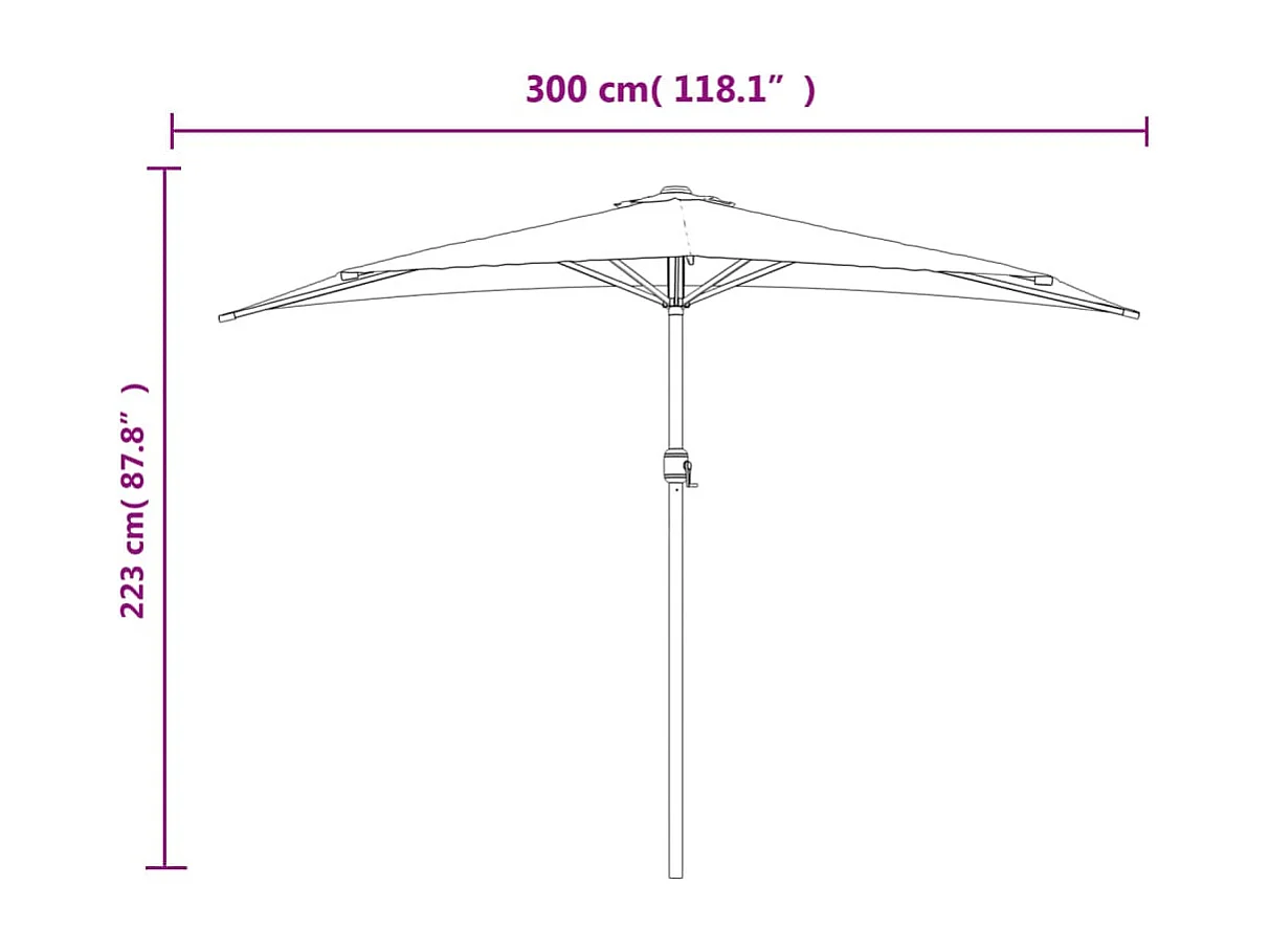 Vilde Kristine  Parasol de balcon et mât en aluminium Anthracite 300x155cm Demi