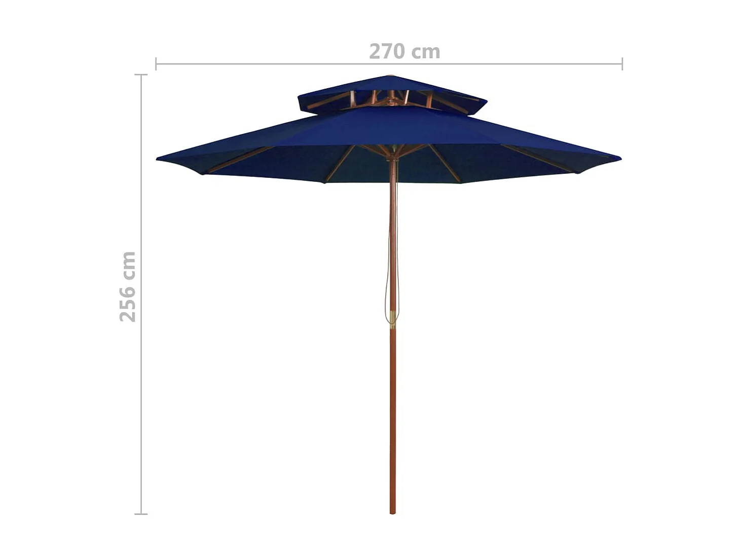 Faylyn  Parasol à deux étages avec mât en bois bleu 270 cm