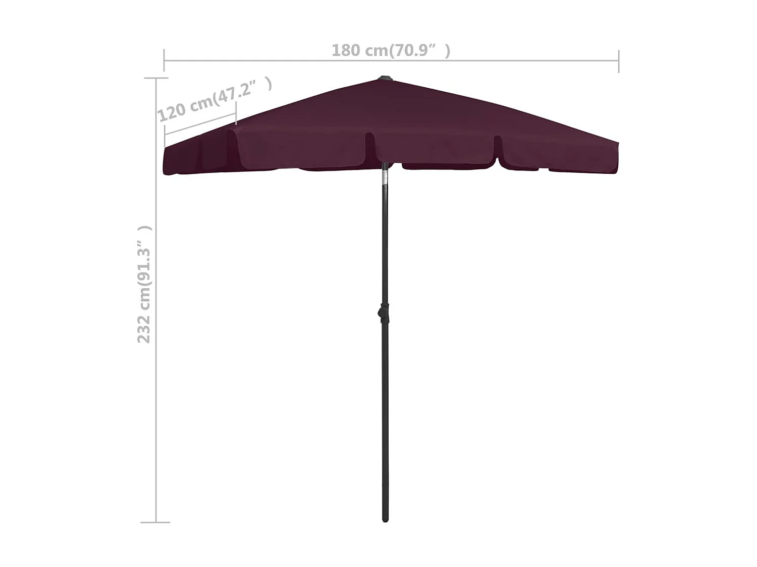 Roxanne  Parasol de plage rouge bordeaux 180x120 cm