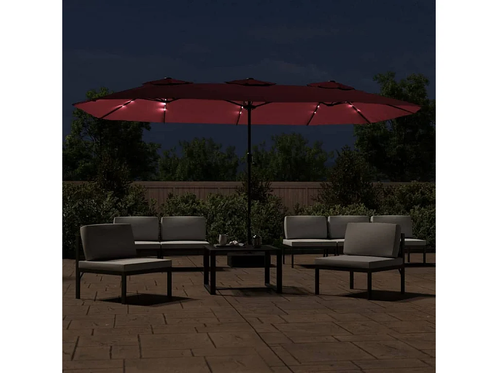 Anderson  Sombrilla doble de jardín con luces LED rojo burdeos 449x265 cm